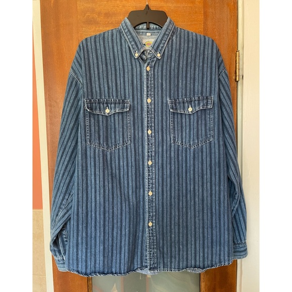 s Oliver 100% Cotton Unisex Denim Button Down Striped LS Shirt -L - Picture 1 of 6